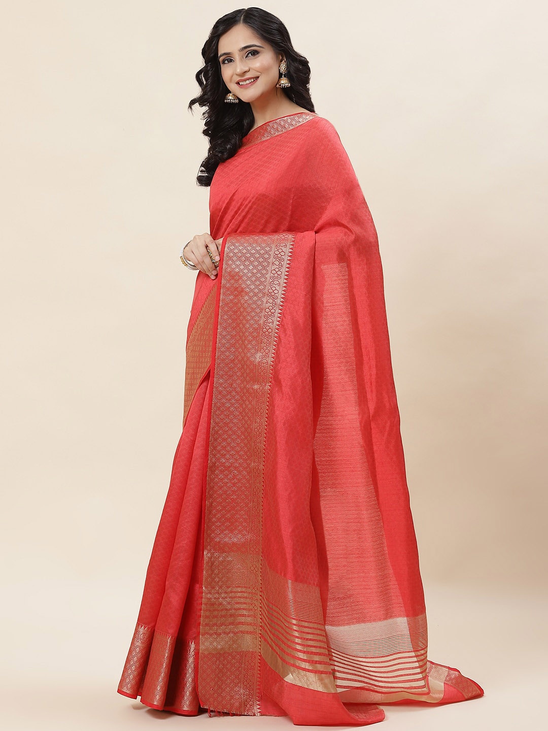 

Meena Bazaar Woven Design Zari Saree, Red