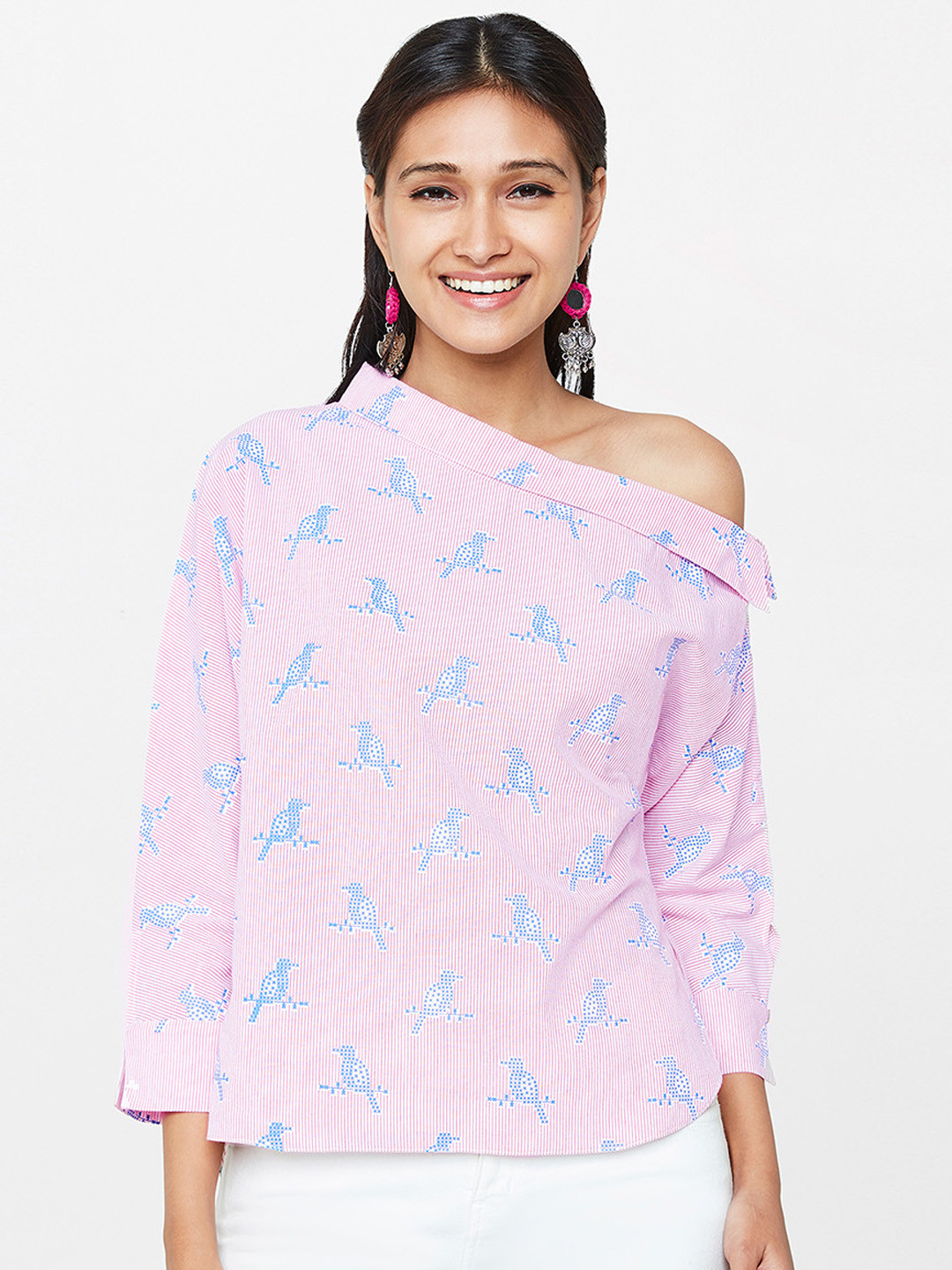 

Global Desi Women Red & White Printed Pure Cotton Top