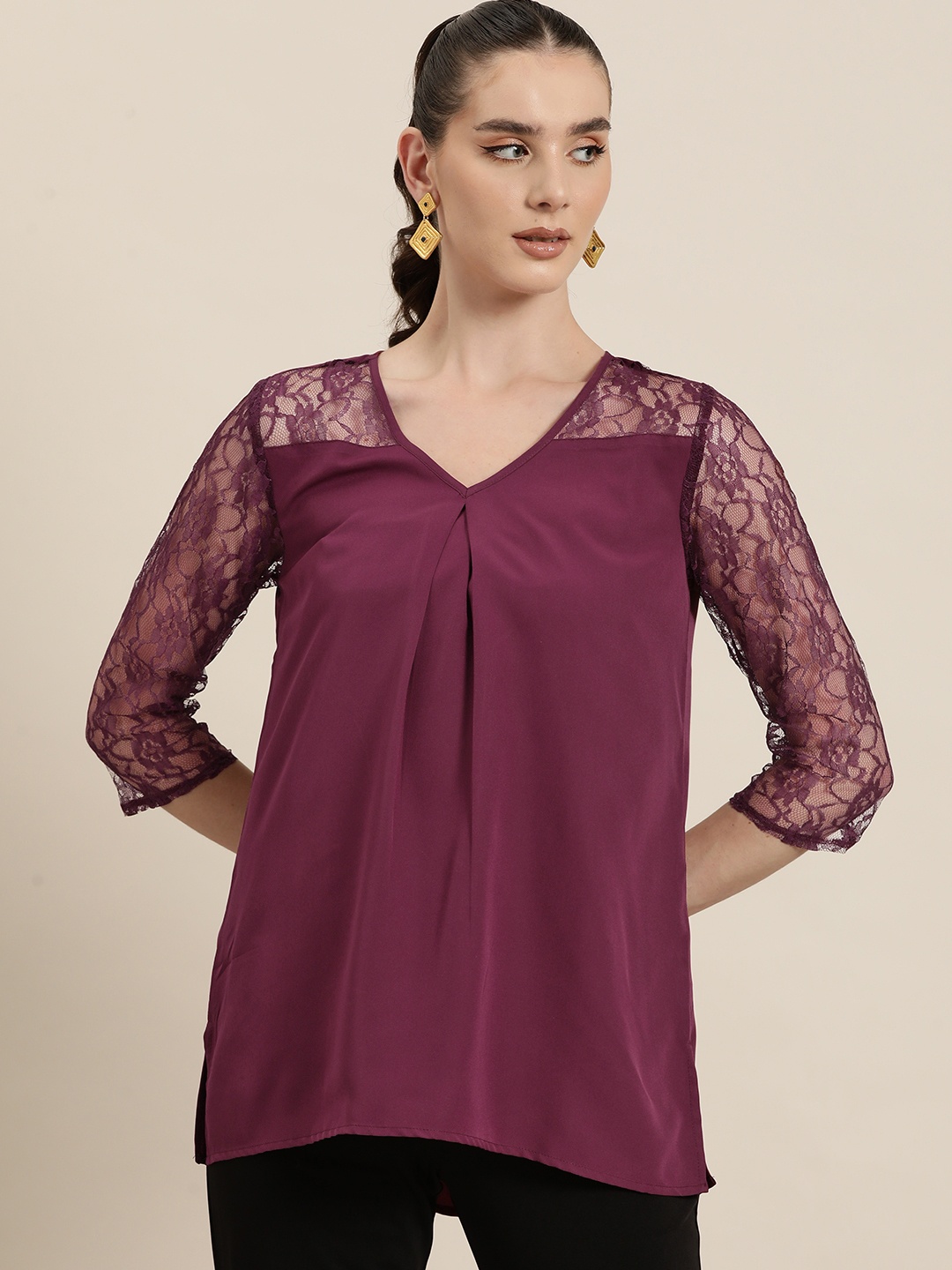 

Qurvii Burgundy Crepe Top