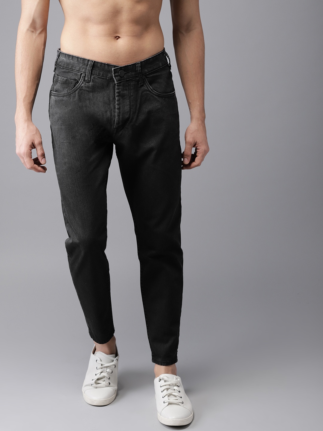 

HERE&NOW Men Black Slim Fit Mid-Rise Cropped Clean Look Jeans