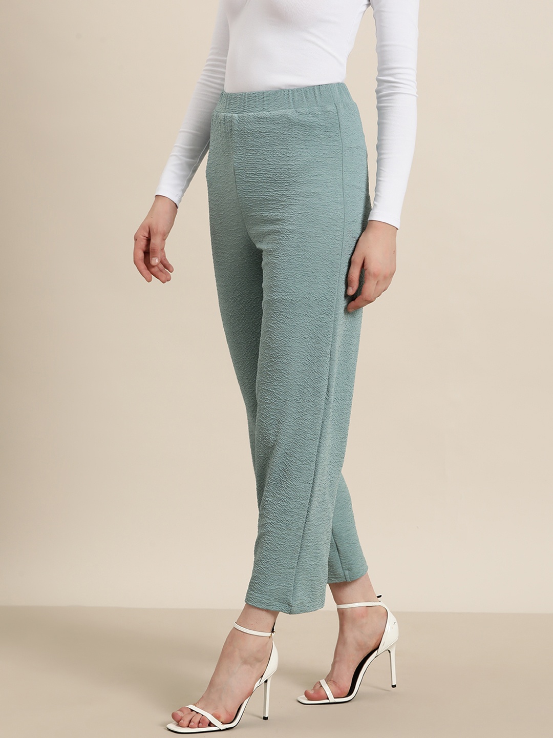 

Qurvii Women Solid Palazzos, Sea green