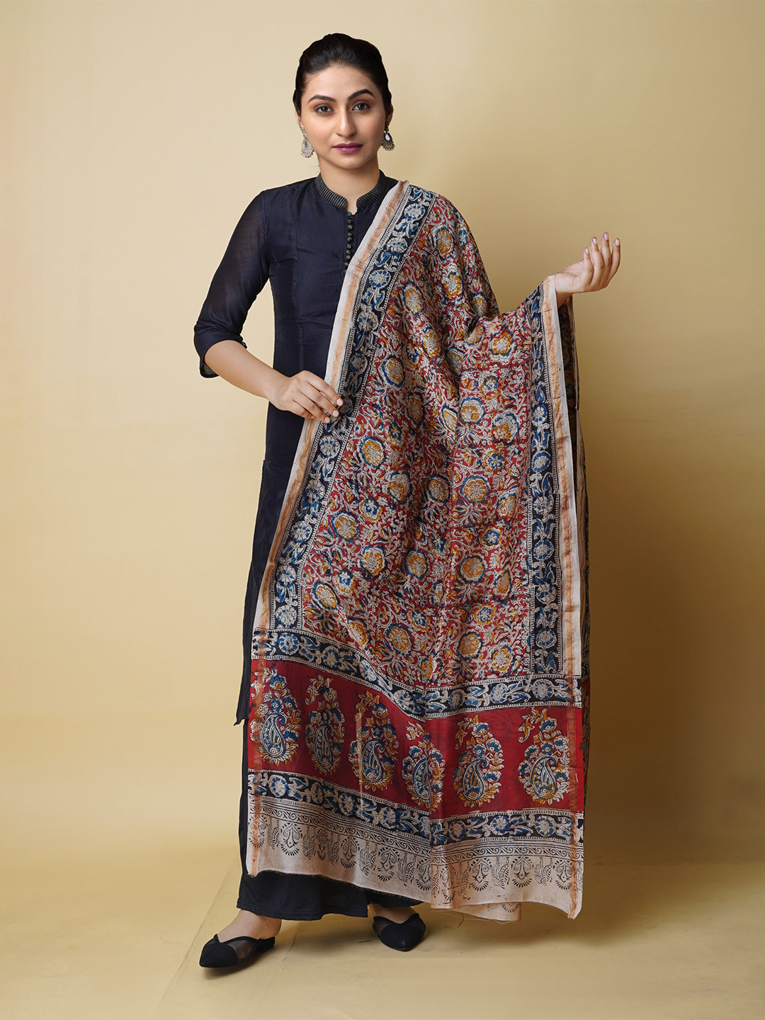 

Unnati Silks Ethnic Motifs Printed Kalamkari Dupatta, Blue