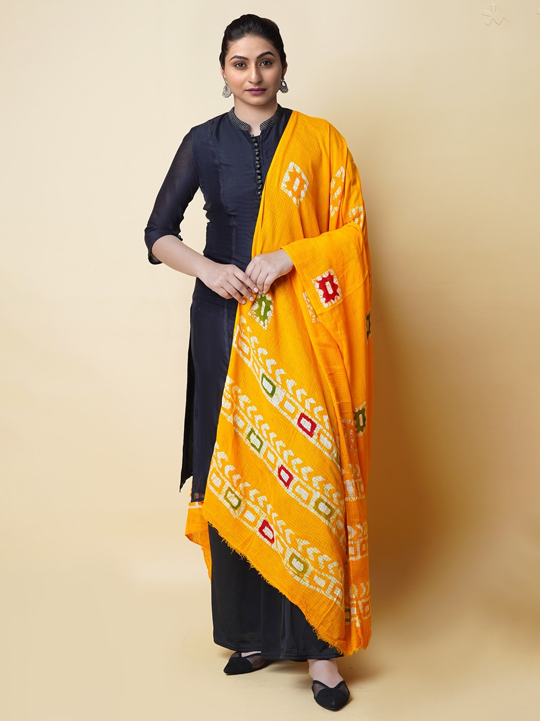 

Unnati Silks Ethnic Motifs Printed Cotton Batik Dupatta, Yellow