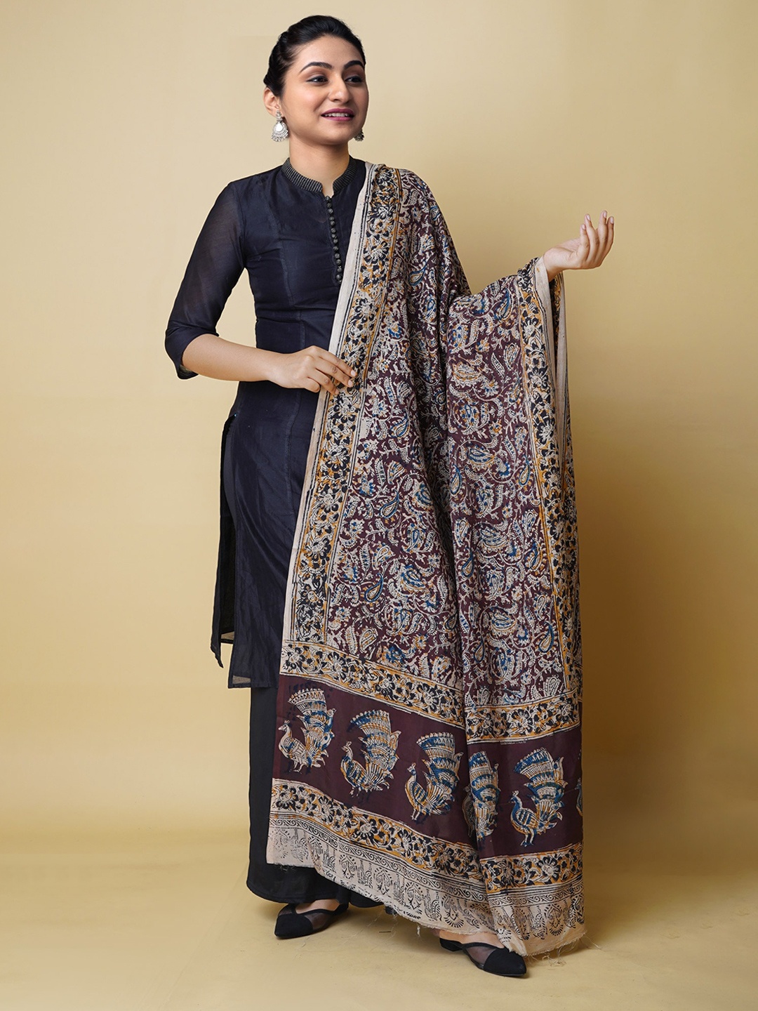 

Unnati Silks Ethnic Motifs Printed Kalamkari Dupatta, Blue
