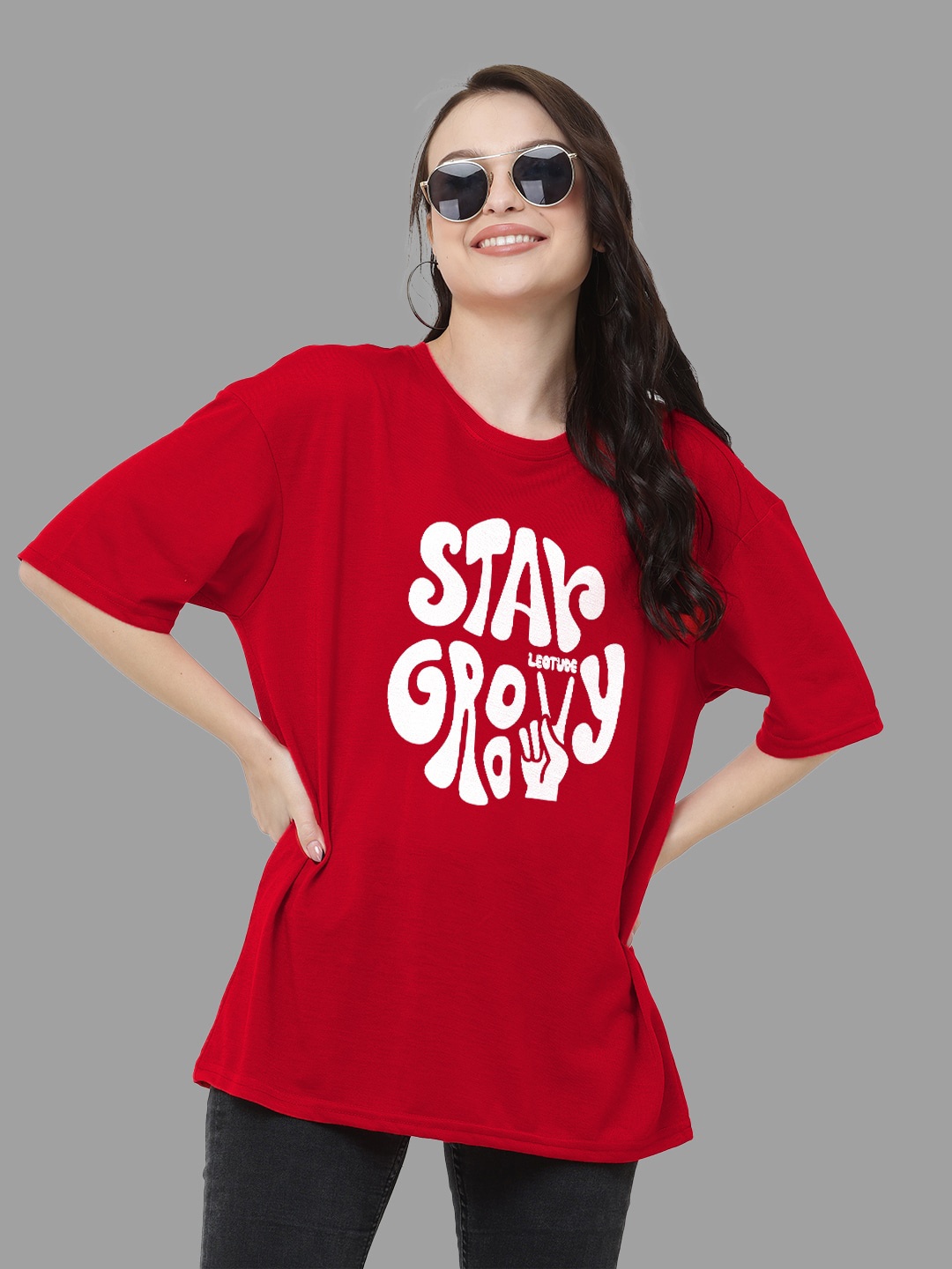 

Leotude Typography Printed Oversized T-shirt, Red