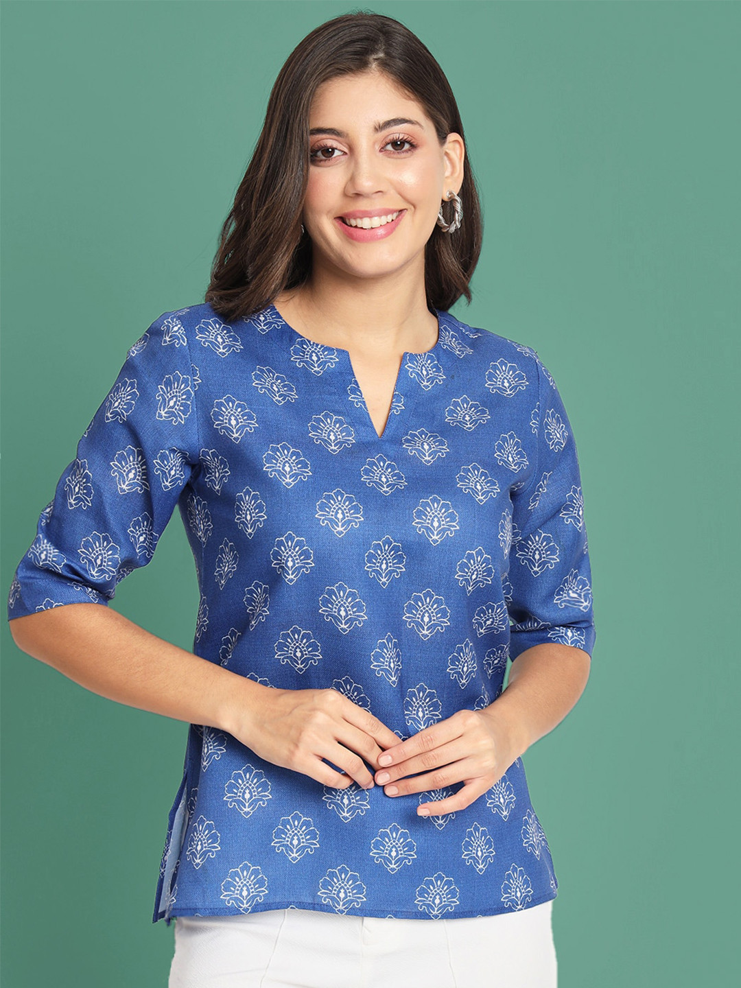 

CHARMGAL Ethnic Motifs Printed Tunic, Blue