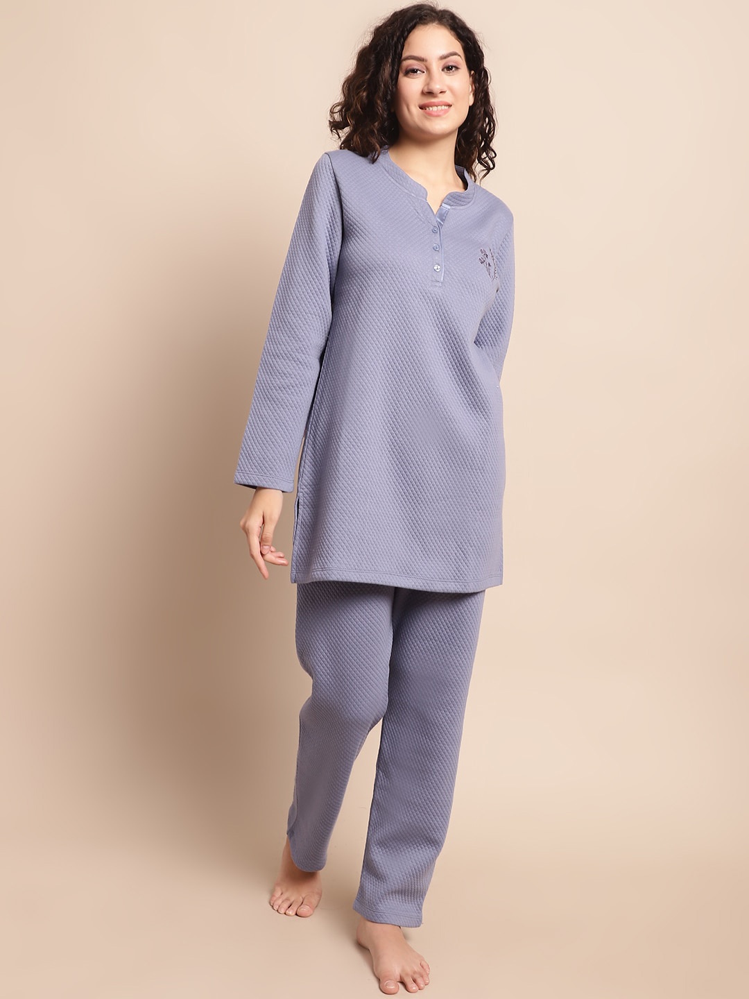 

Kanvin Mandarin Collar Night suit, Blue