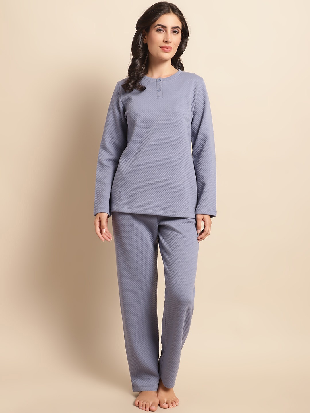 

Kanvin Blue Long Sleeves Round Neck Night suit, Grey