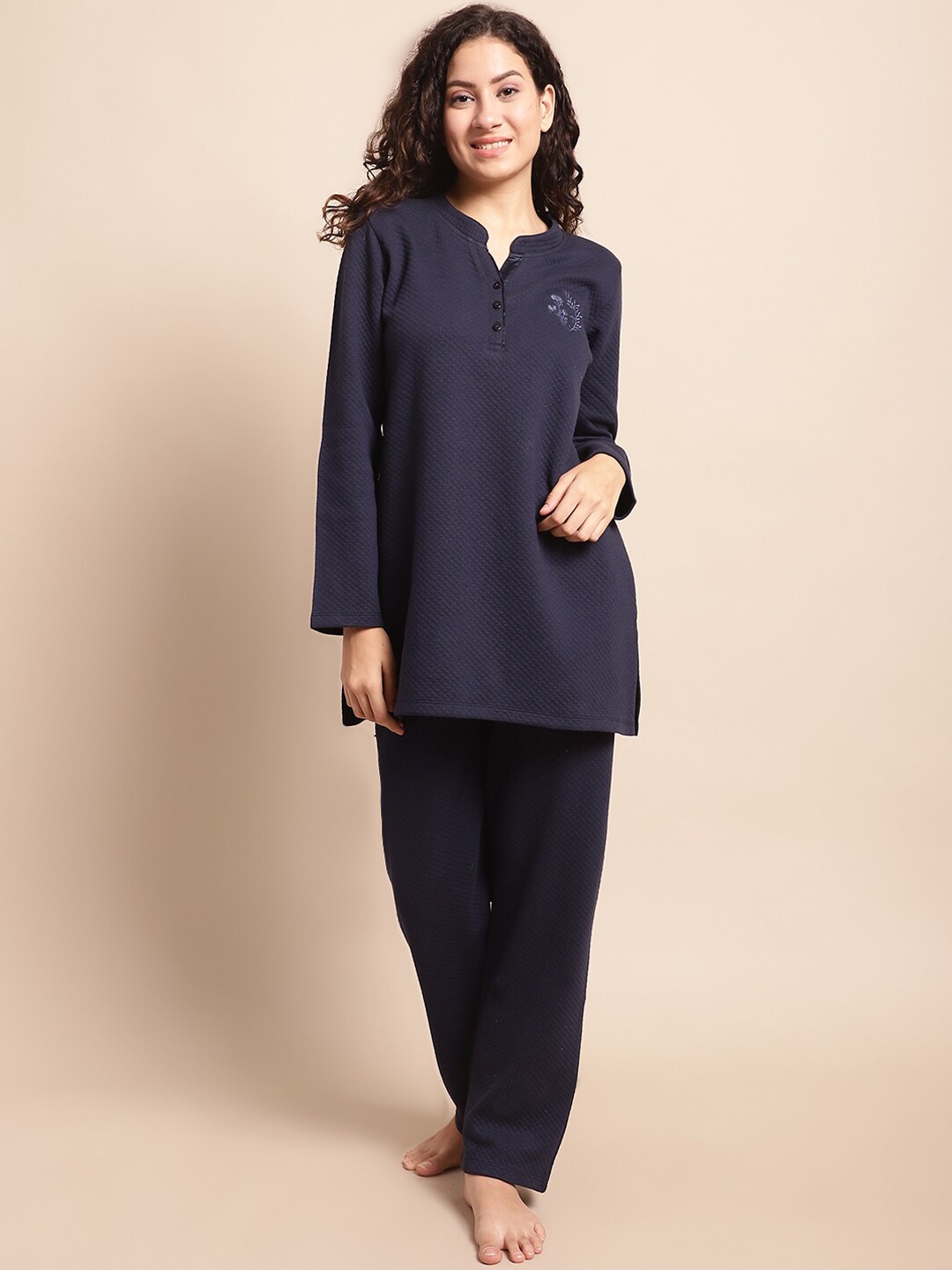 

Kanvin Long Sleeves Night suit, Navy blue