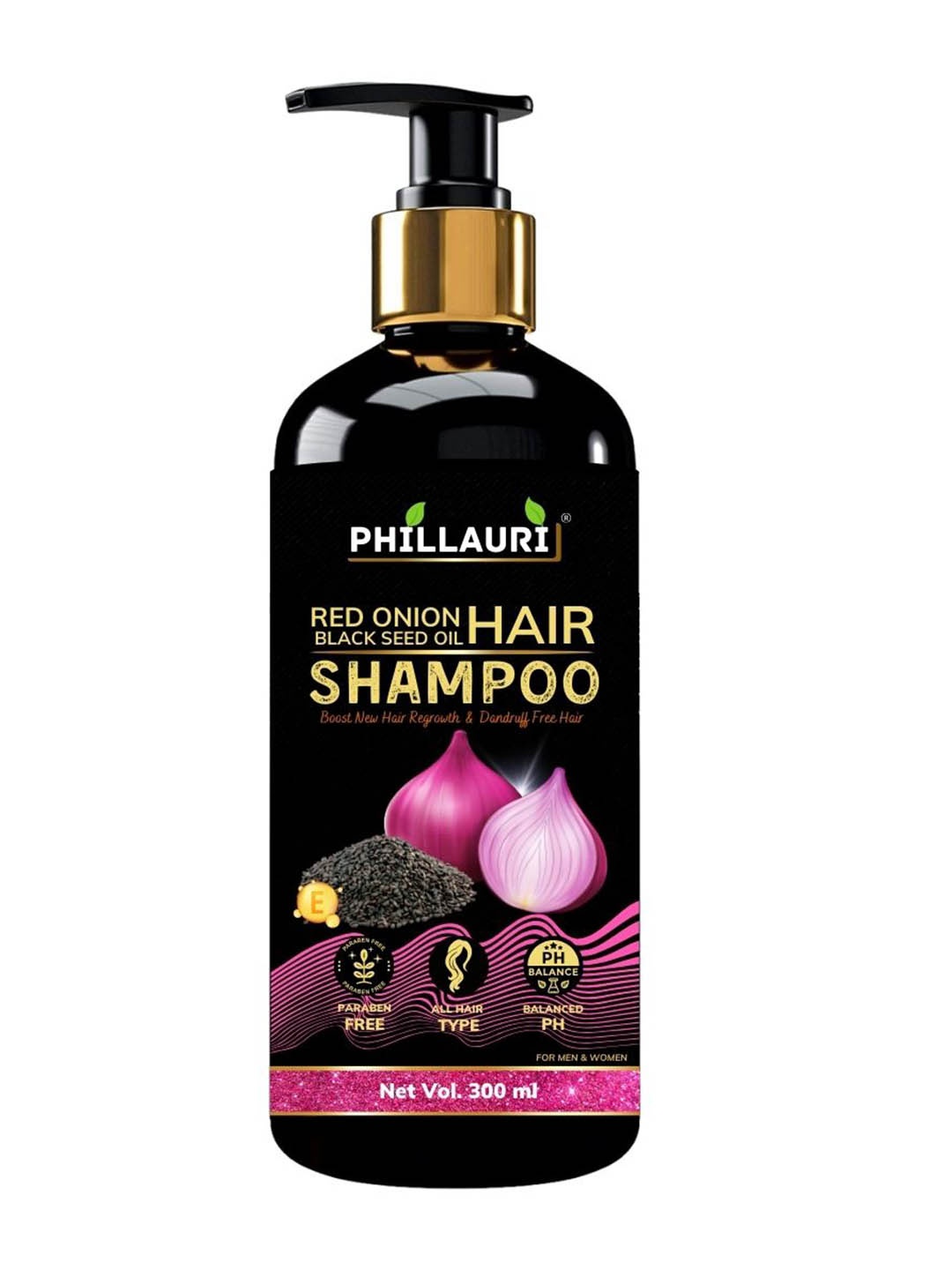 

Phillauri Red Onion Black Seed Oil Anti Dandruff Shampoo - 300ml, Brown