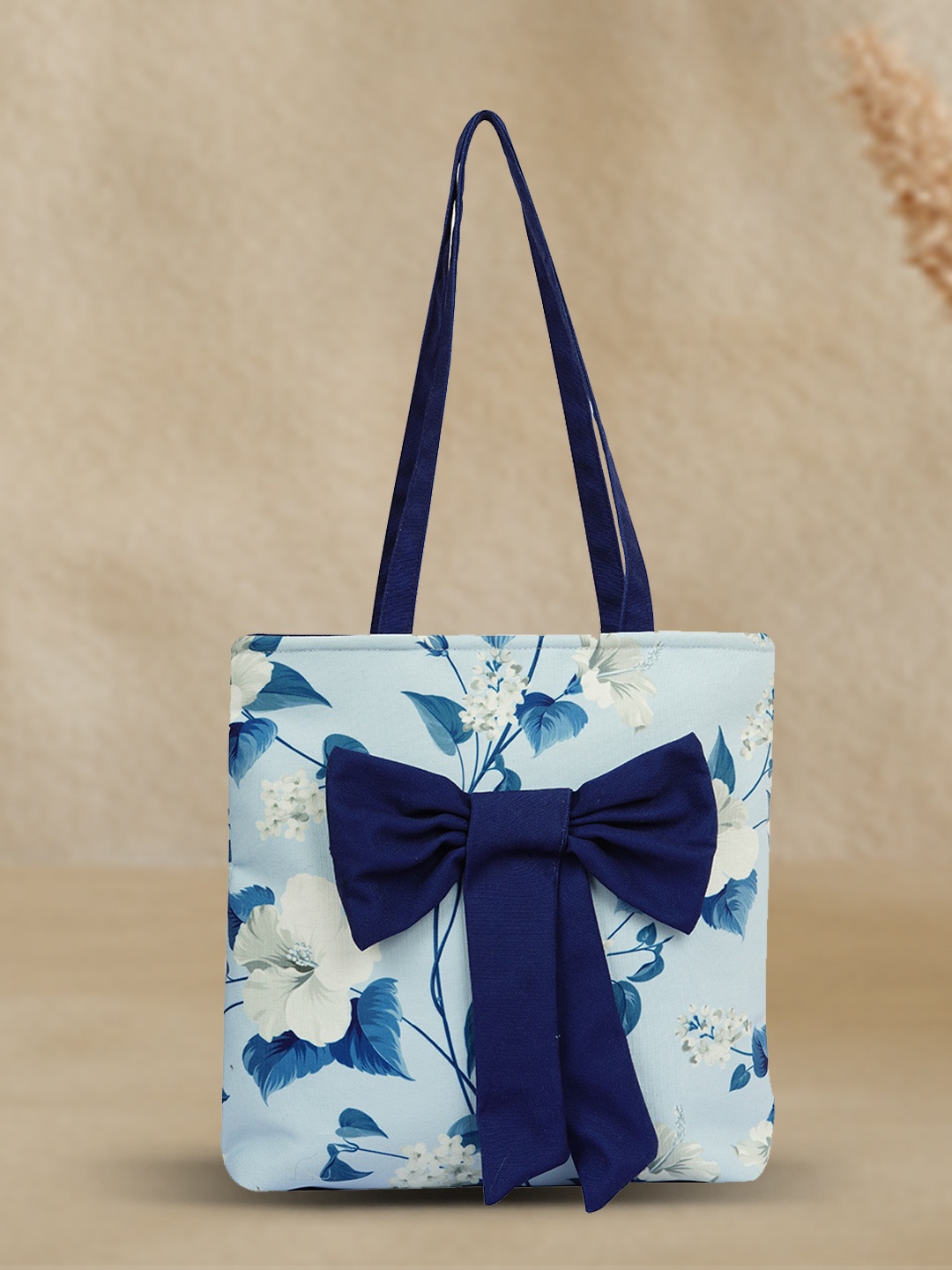 

DressBerry Floral Printed Shopper Tote Bag With Bow Detail, Blue