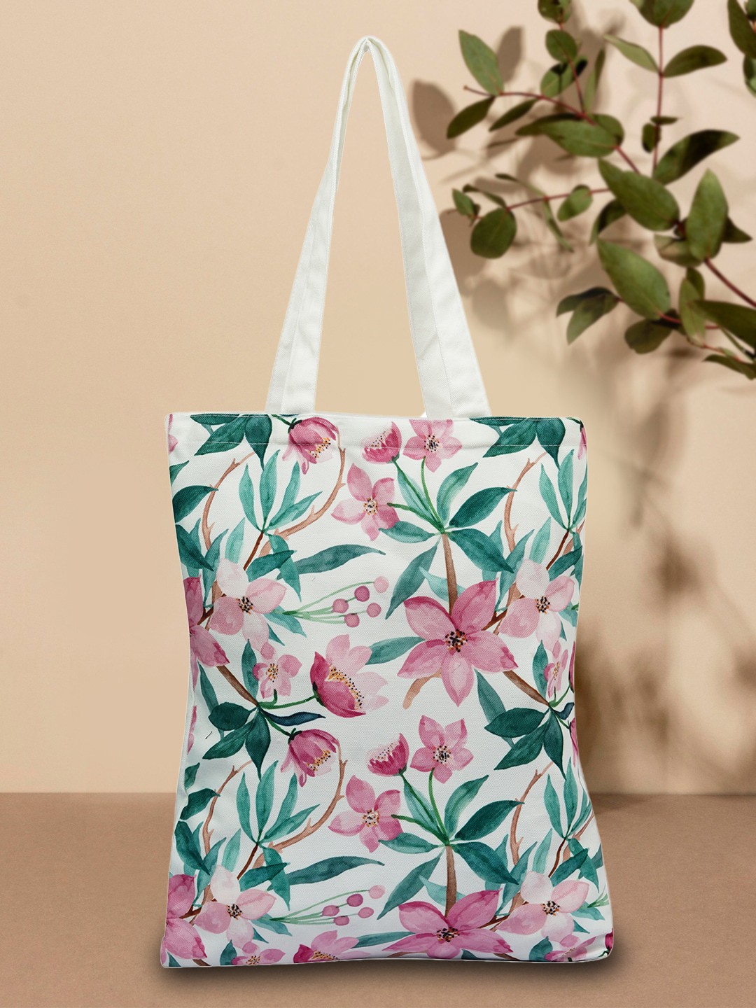 

DressBerry White Floral Printed Canvas Shopper Tote Bag