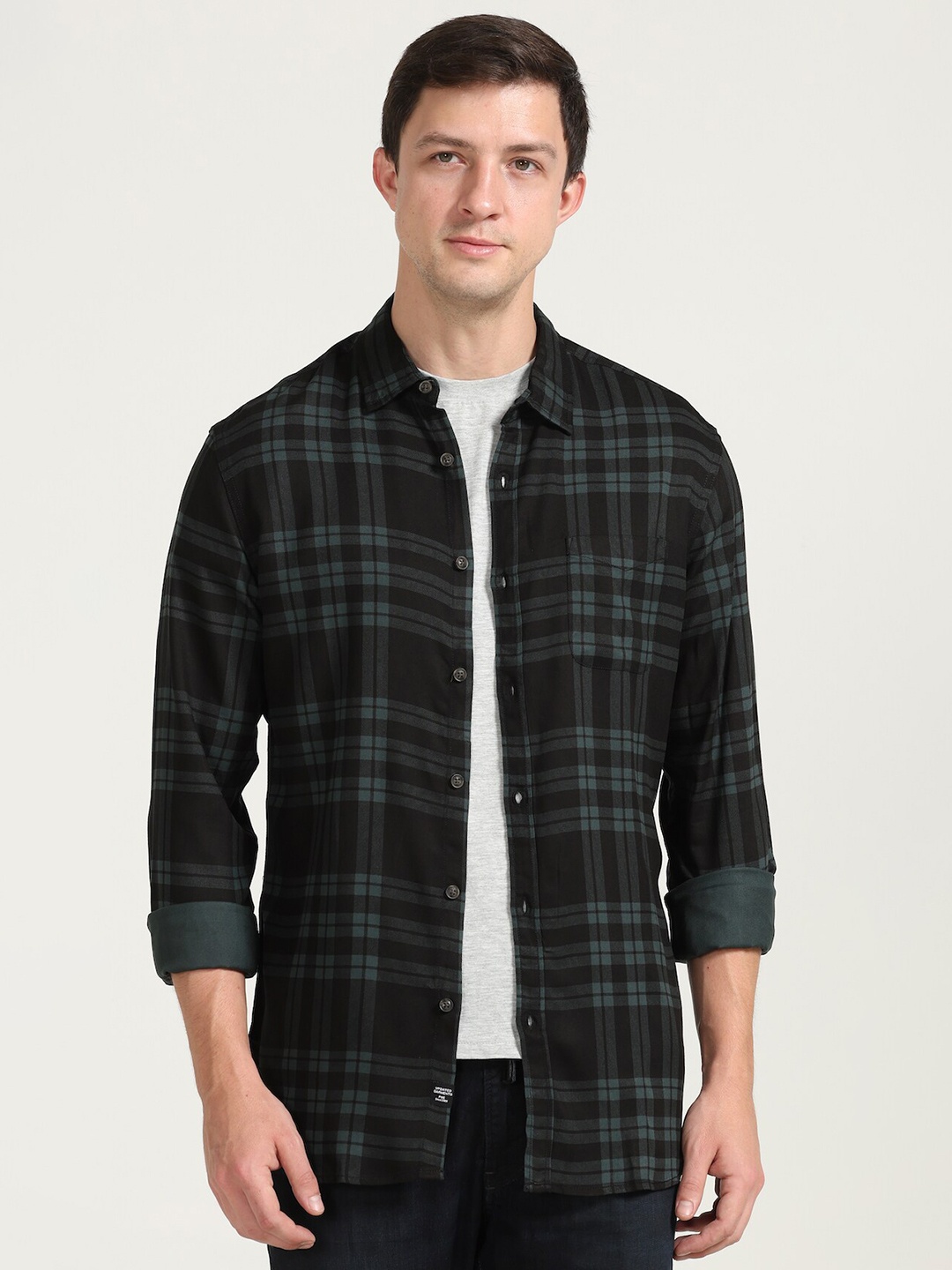 

POE Smart Slim Fit Tartan Checked Casual Shirt, Green