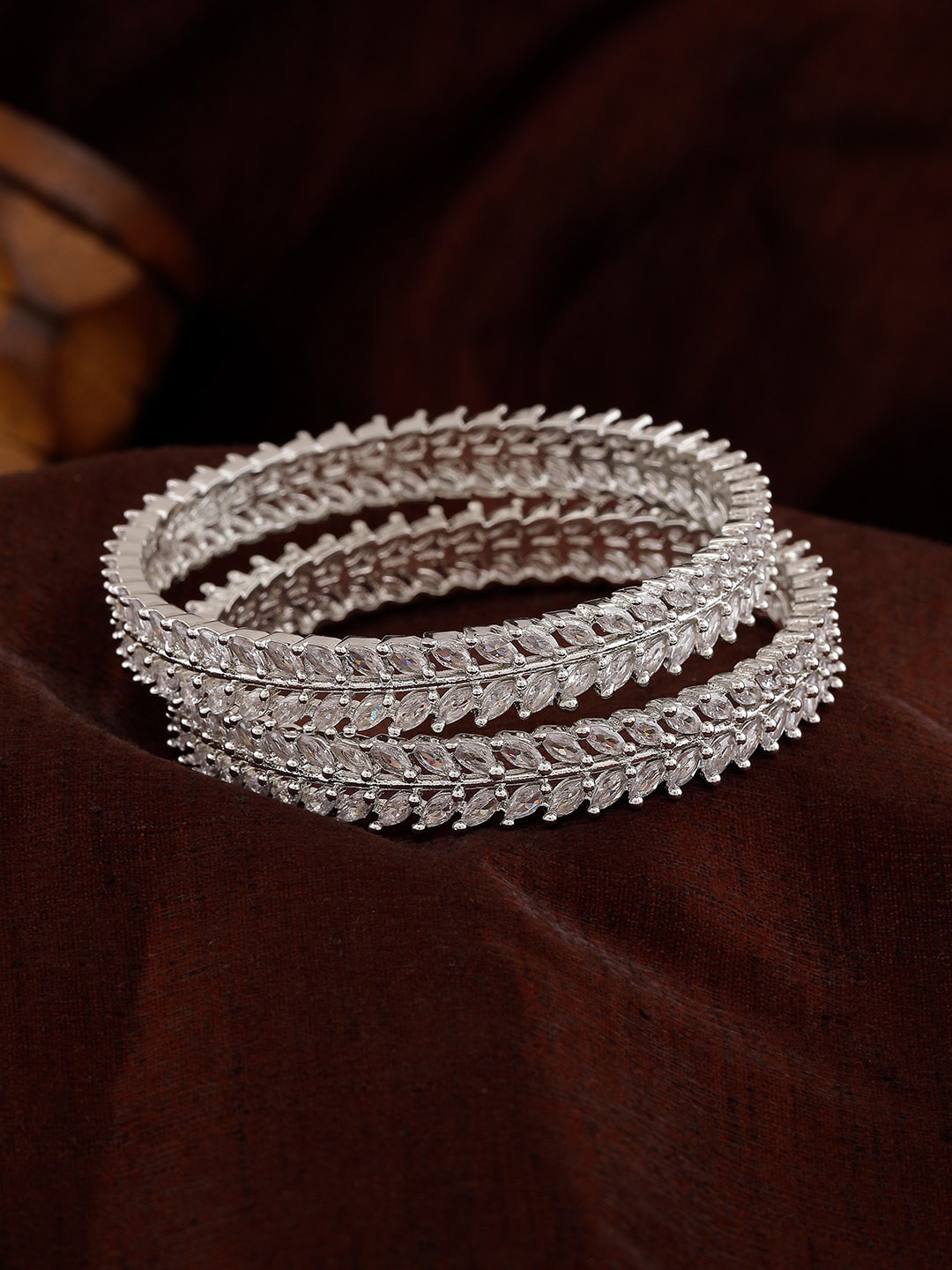 

Estele Set Of 2 Rhodium Plated American Diamond Studded Bangle, White