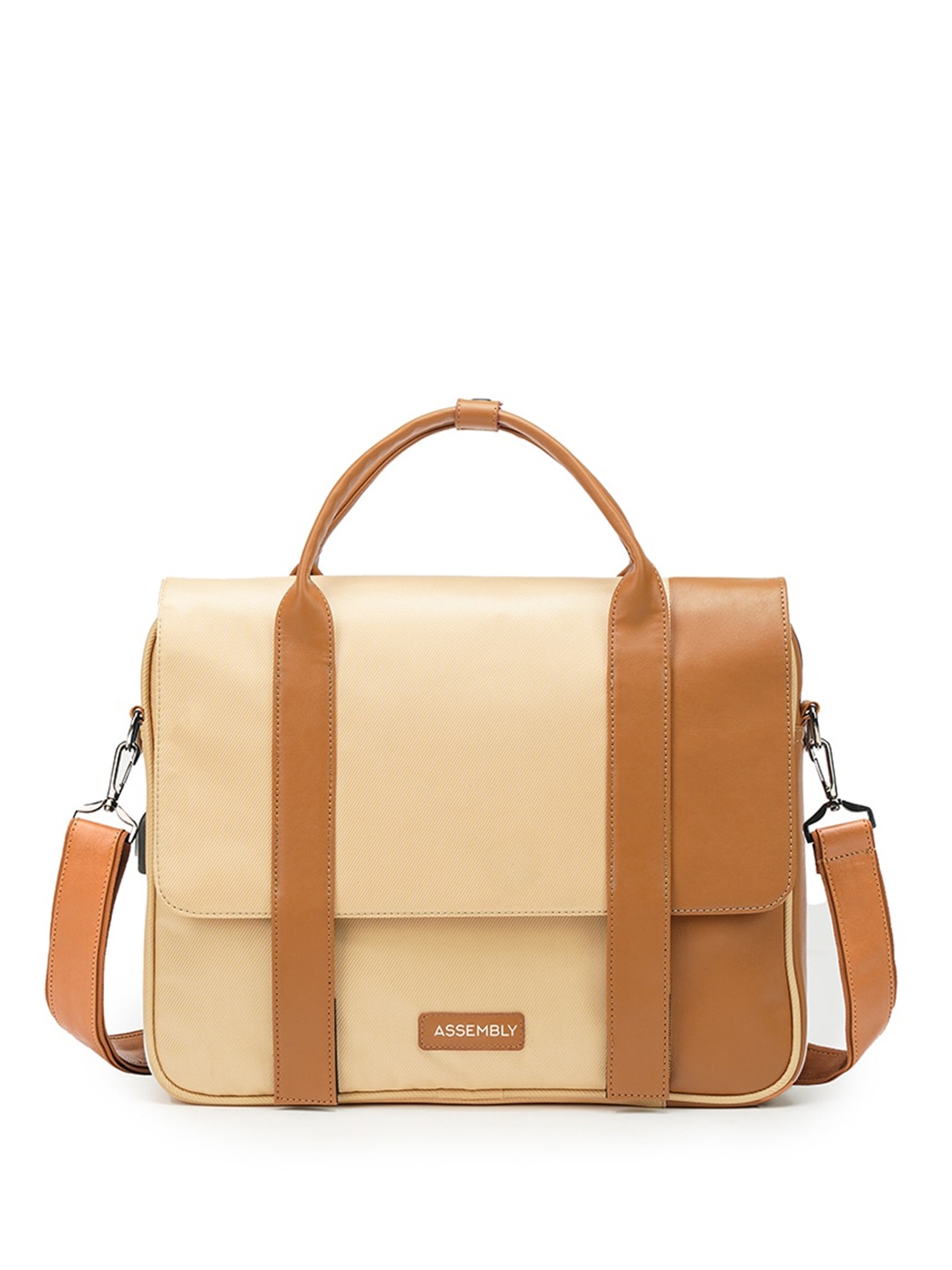 

Assembly Unisex Colourblocked Textured 16 Inch Laptop Bag, Beige