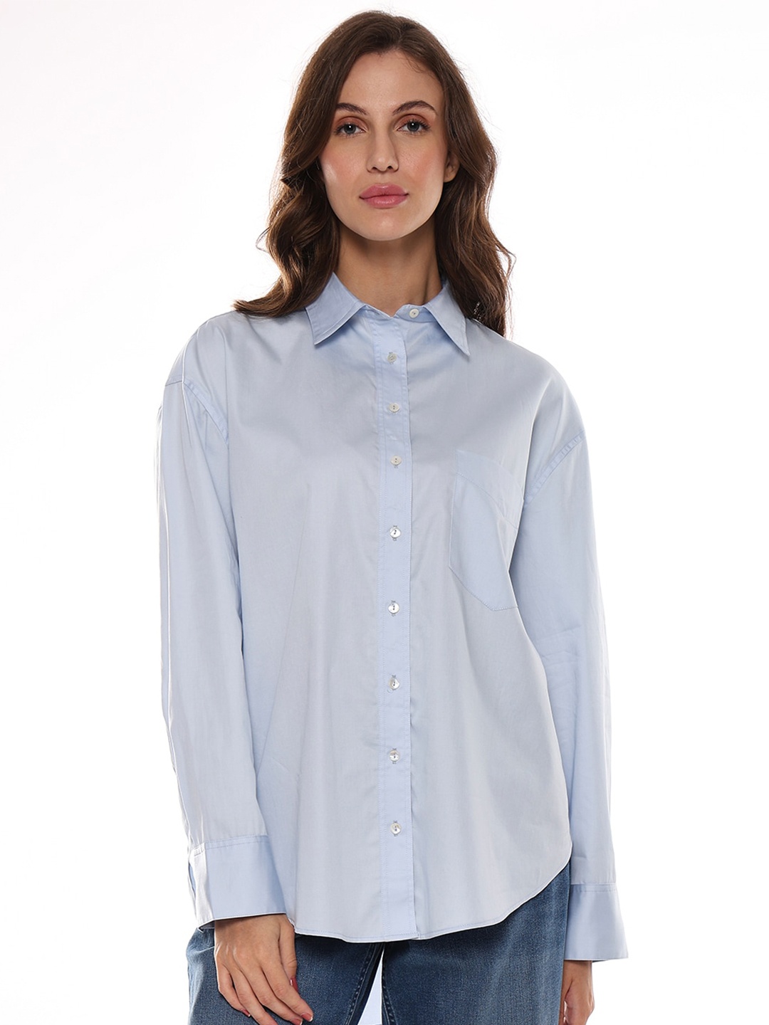 

Gazillion Contemporary Spread Collar Oversized Fit Formal Shirt, Blue