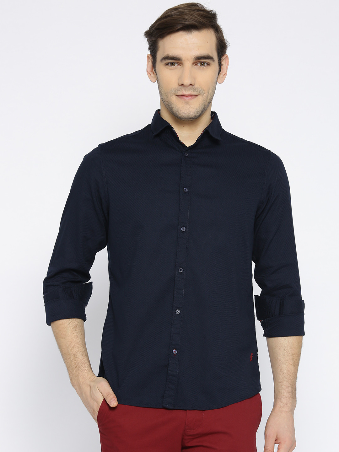 

Being Human Men Navy Blue Slim Fit Self Design Casual Shirt