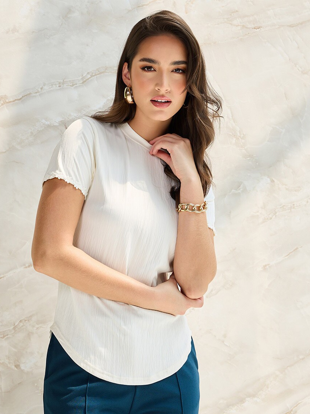

Styli Self Design Round Neck T-shirt, White