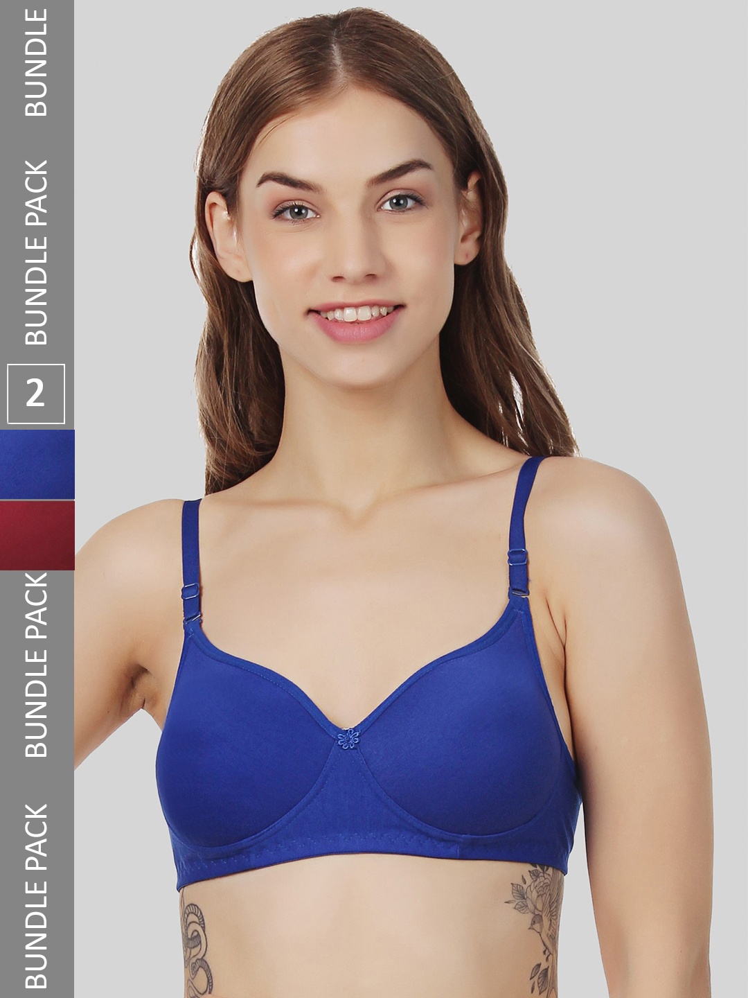 

FUNAHME Pack Of 2 All Day Comfort Bra Full Coverage Super Support Bra Lightly Padded, Blue