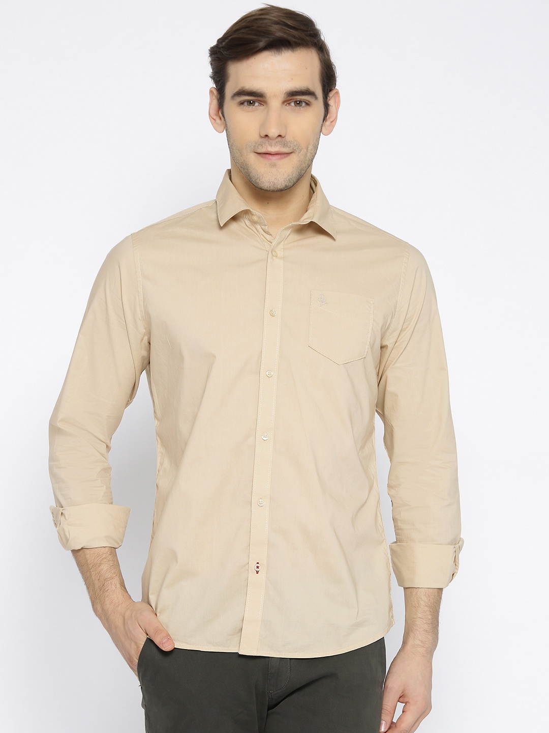 

Being Human Men Beige Slim Fit Solid Casual Shirt