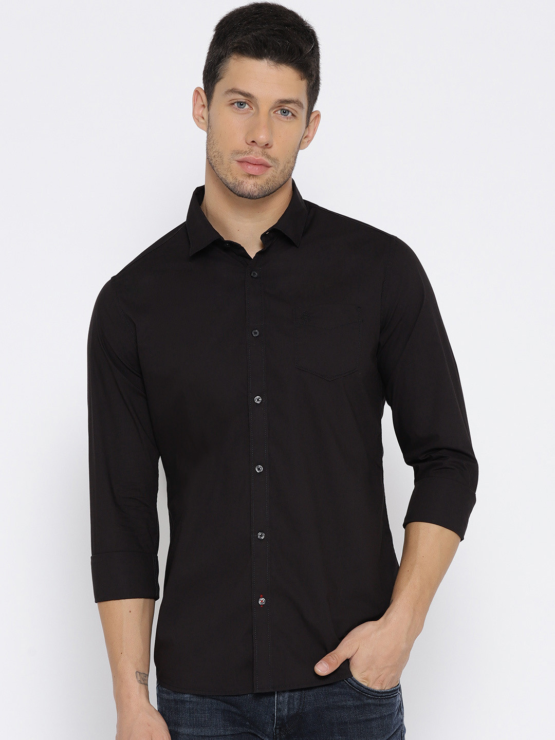 

Being Human Clothing Men Black Slim Fit Solid Casual Shirt