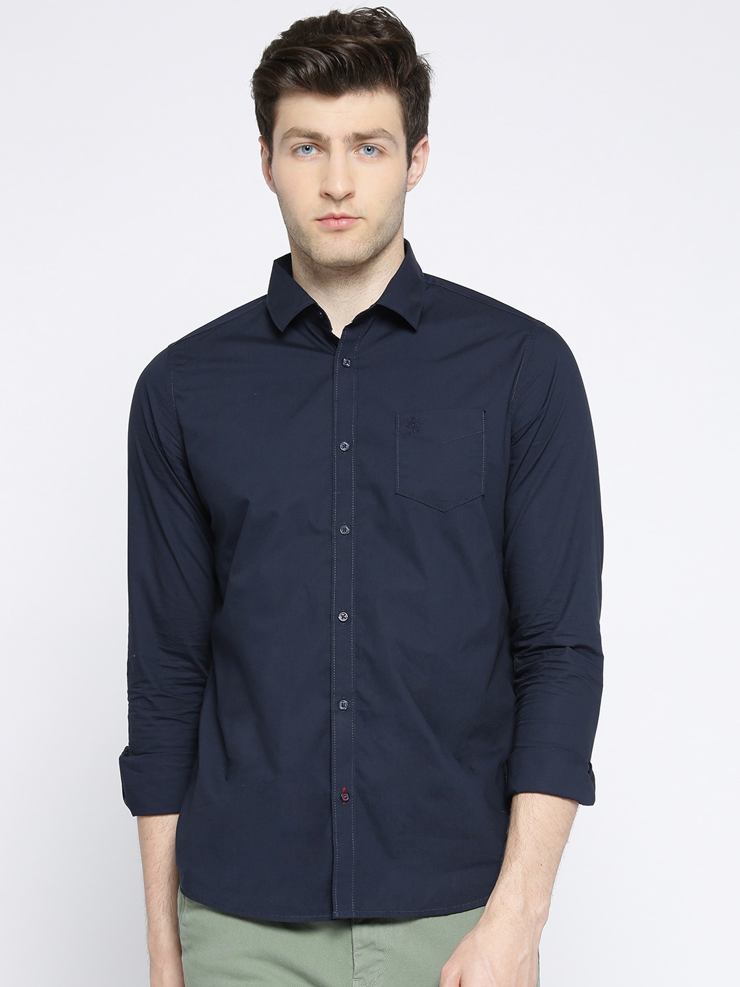 

Being Human Clothing Men Navy Blue Slim Fit Solid Casual Shirt