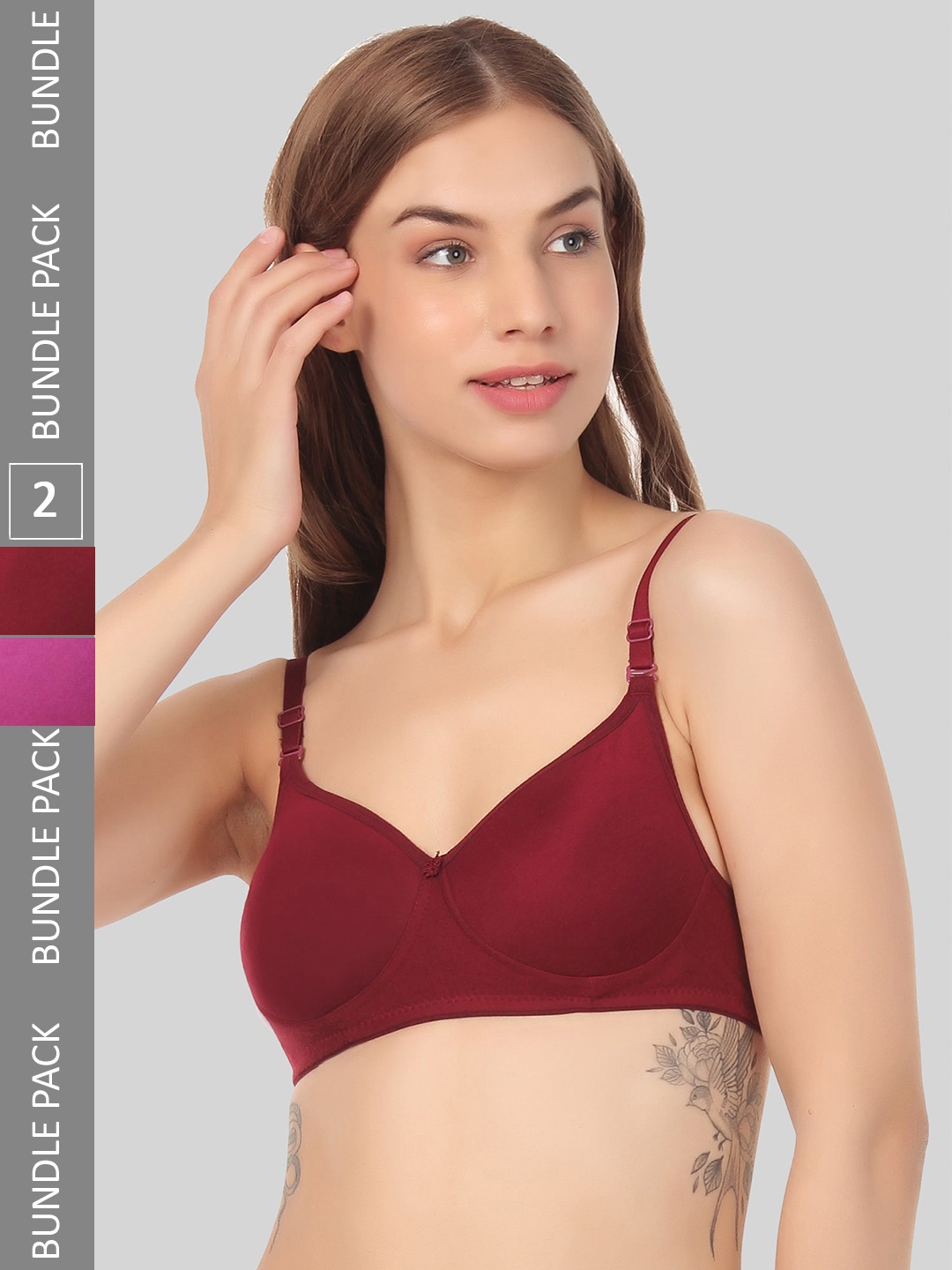 

FUNAHME Pack Of 2 All Day Comfort Bra Full Coverage Super Support Bra Lightly Padded, Magenta