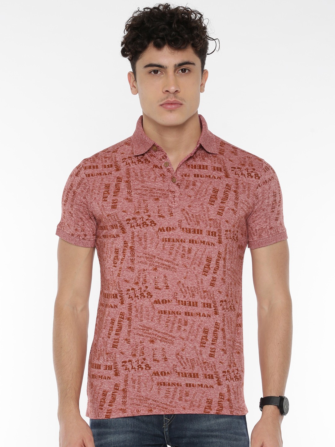 

Being Human Clothing Men Red Printed Polo Collar T-shirt