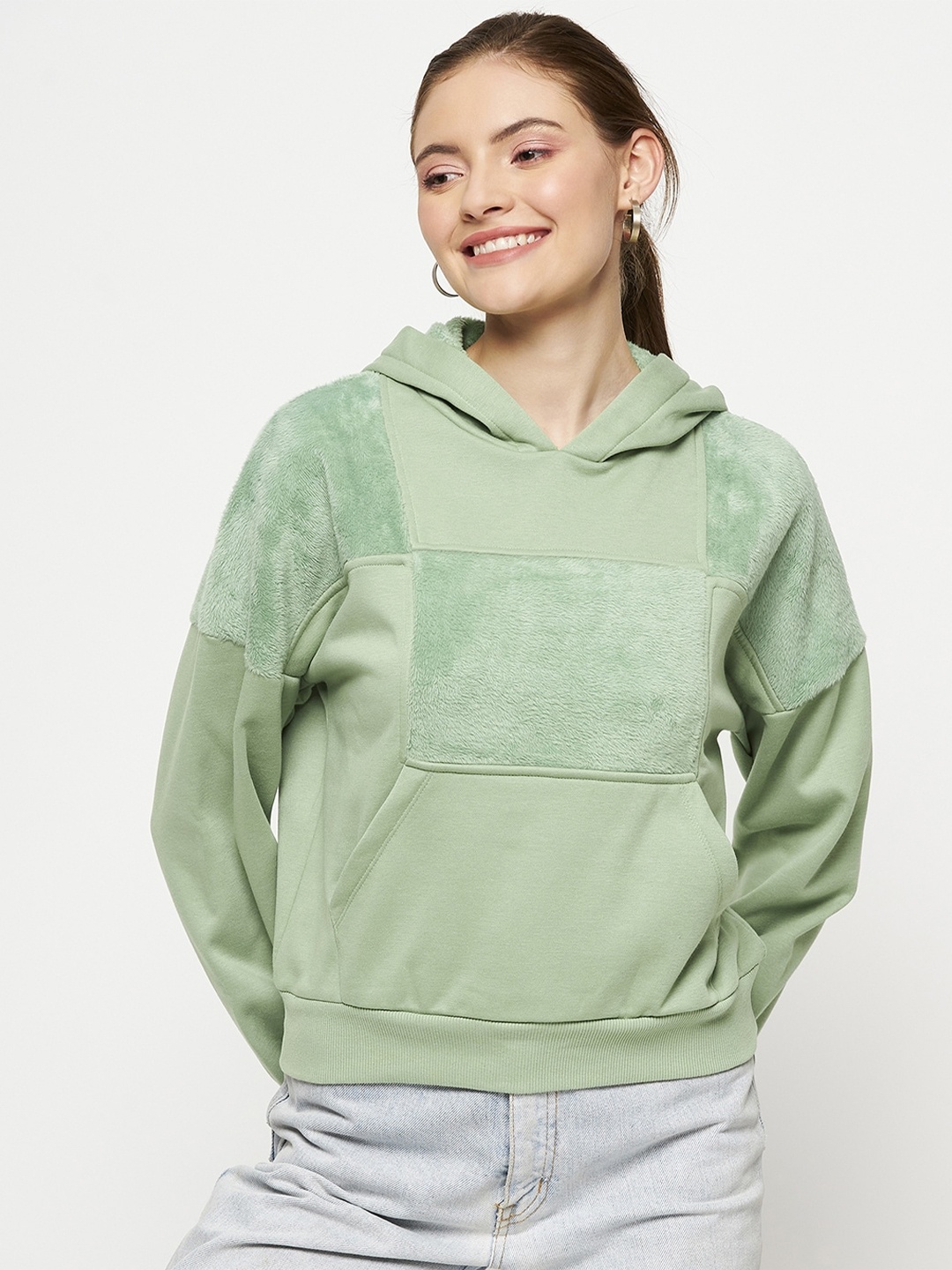 

CAMLA Hooded Cotton Long Sleeves Pullover, Green