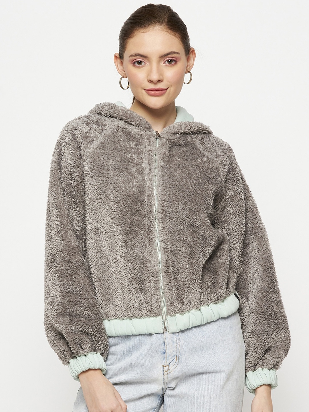 

CAMLA Hooded Long Sleeves Front-Open Sweatshirts, Green