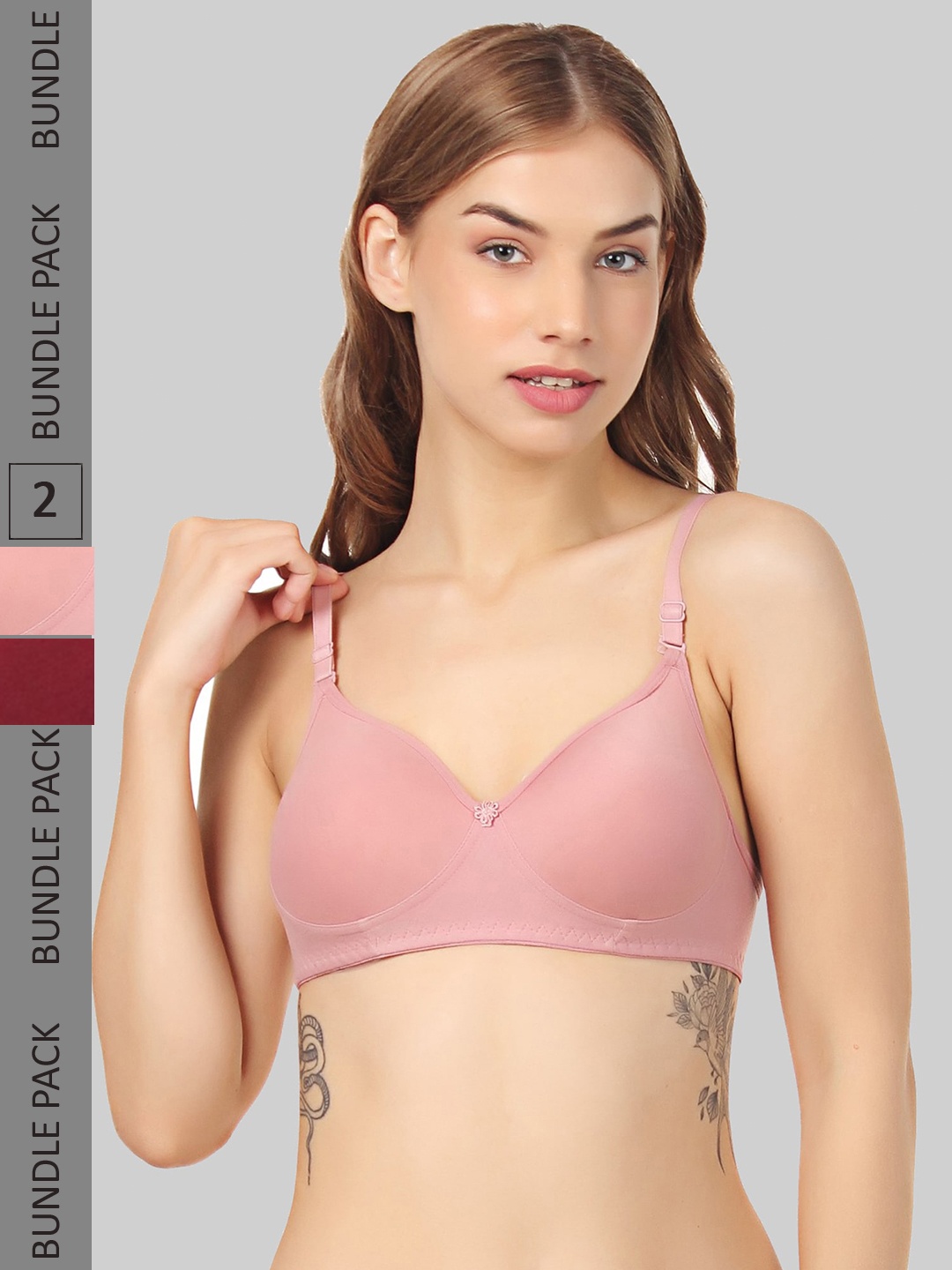 

FUNAHME Pack of 2 Full Coverage Lightly Padded Bra With All Day Comfort, Pink
