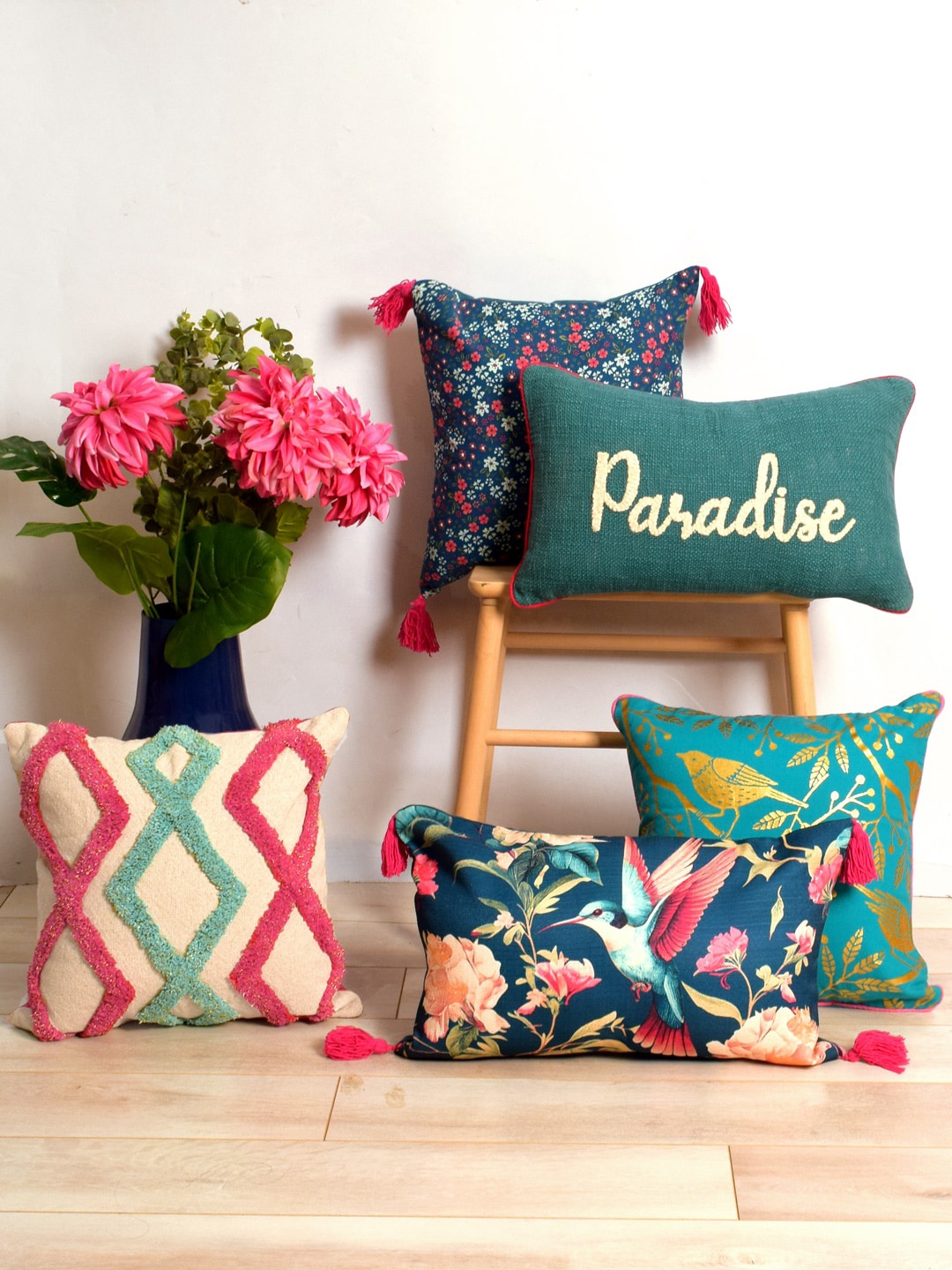 

BLANC9 Blue & Pink 5 Pieces Square & Rectangle Cushion Covers