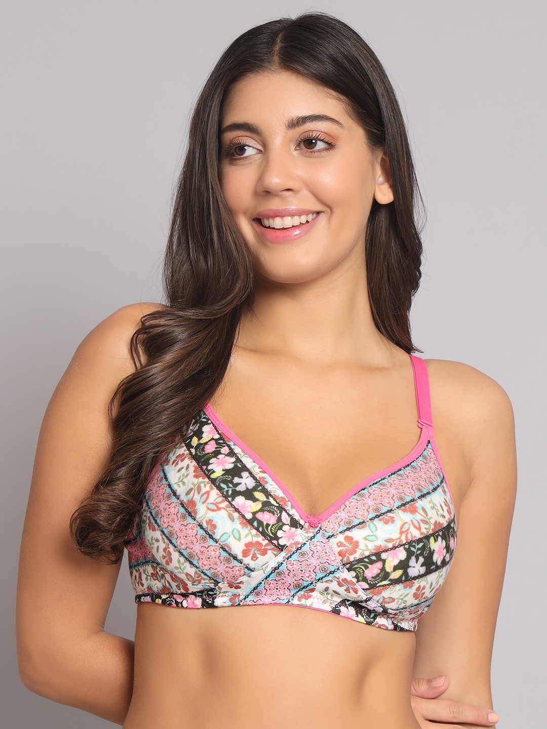

Imsa Moda Floral All Day Comfort Bra Half Coverage Lightly Padded, Pink