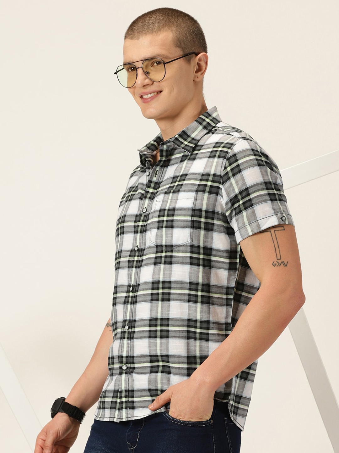 

Thomas Scott Tartan Checked Smart Slim Fit Opaque Cotton Casual Shirt, White