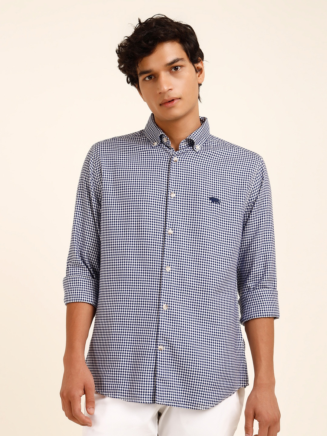 

Andamen Other Checks Premium Slim Fit Cotton Casual Shirt, Blue