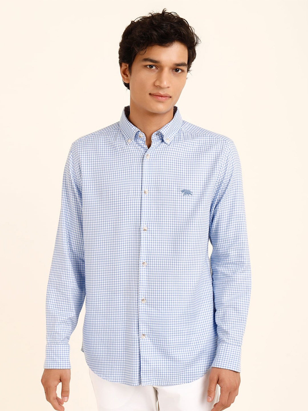 

Andamen Premium Slim Fit Checked Cotton Casual Shirt, Blue