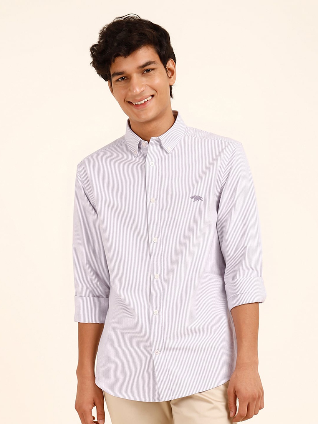 

Andamen Premium Slim Fit Striped Cotton Casual Shirt, Violet