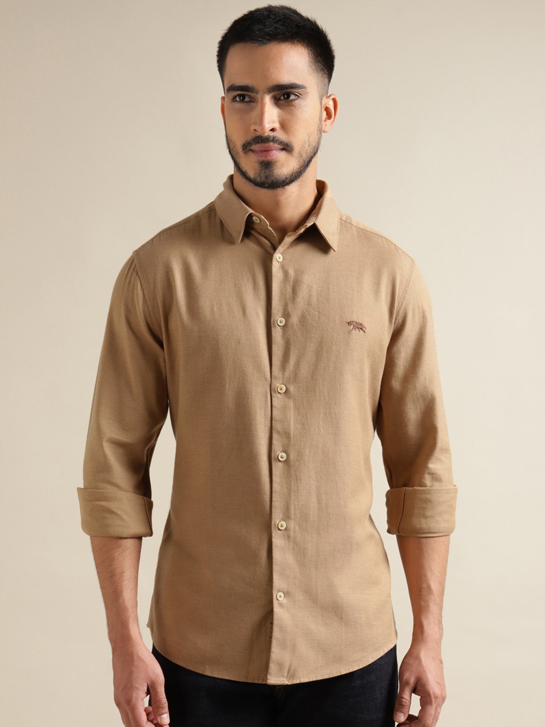 

Andamen Premium Spread Collar Cotton Casual Shirt, Brown