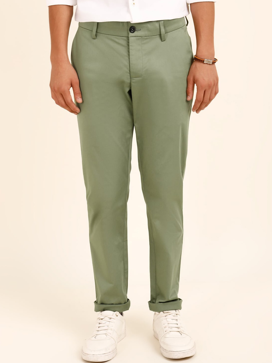 

Andamen Men Ultra Regular Fit Mid-Rise Cotton Chinos Trousers, Green