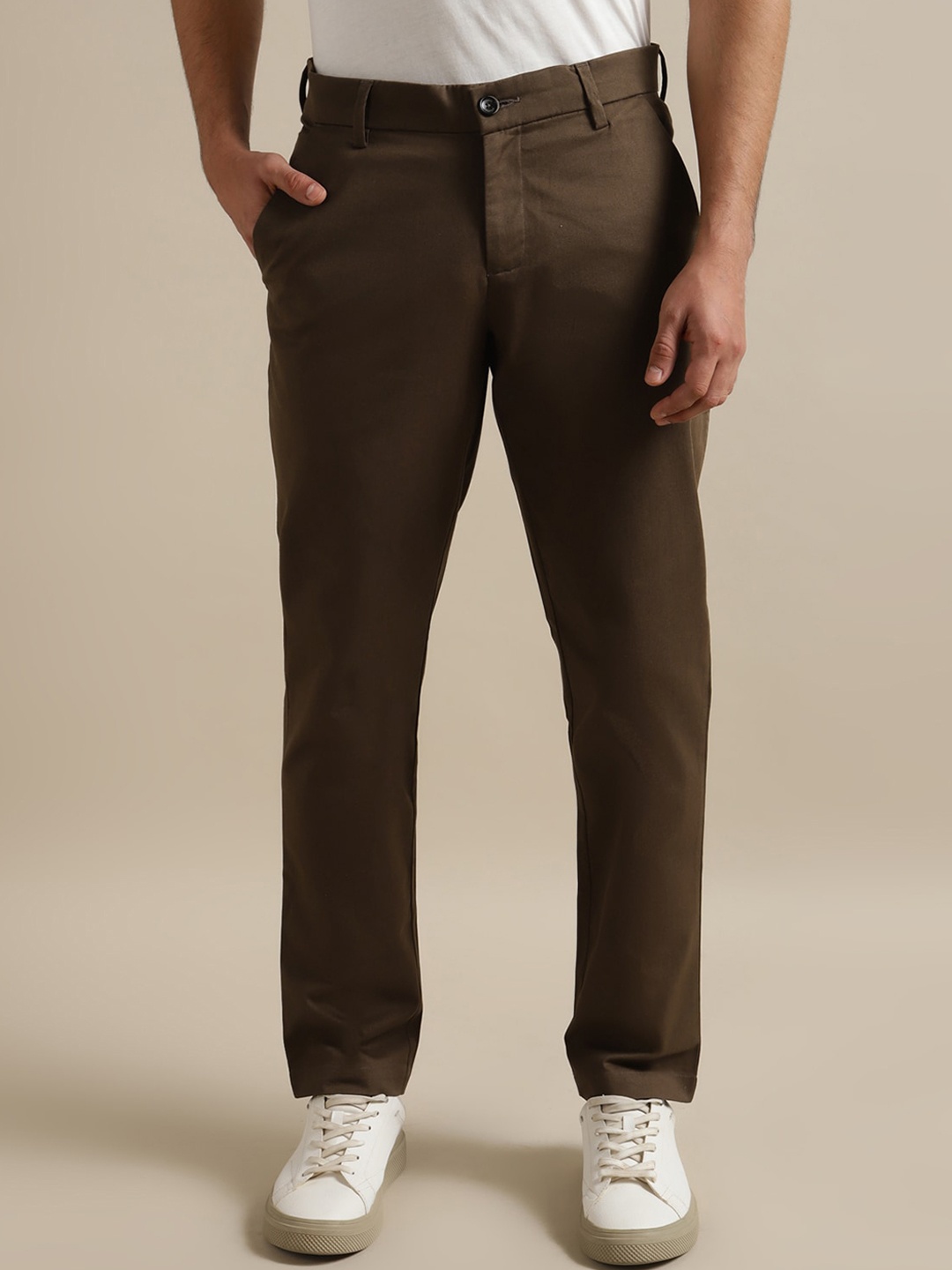 

Andamen Men Ultra Slim Fit Cotton Chinos Trousers, Olive