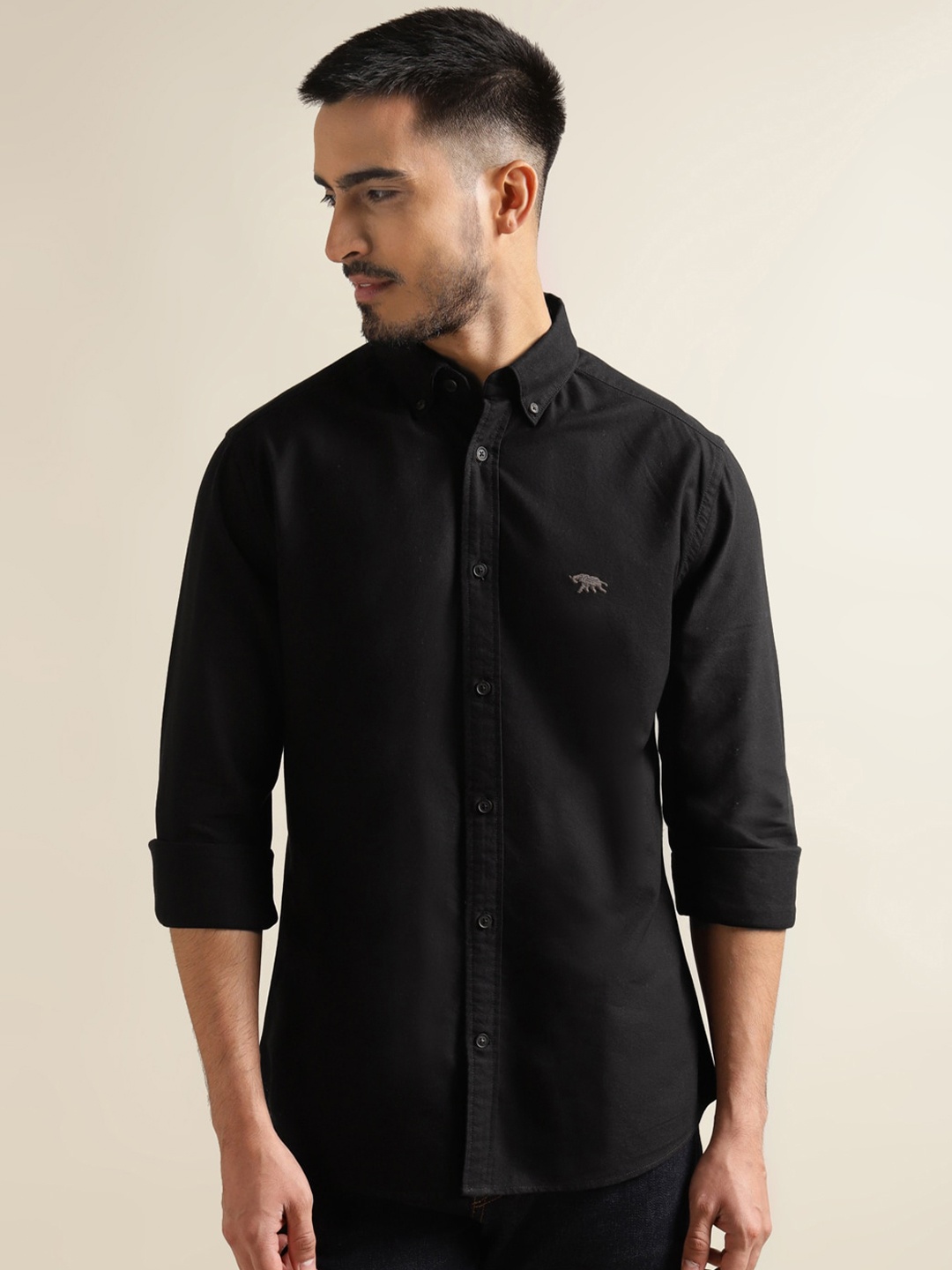 

Andamen Button-Down Collar Premium Slim Fit Cotton Casual Shirt, Black