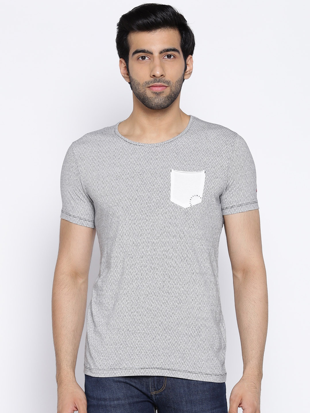 

Being Human Men White Black Self Design Round Neck Pure Cotton T-shirt