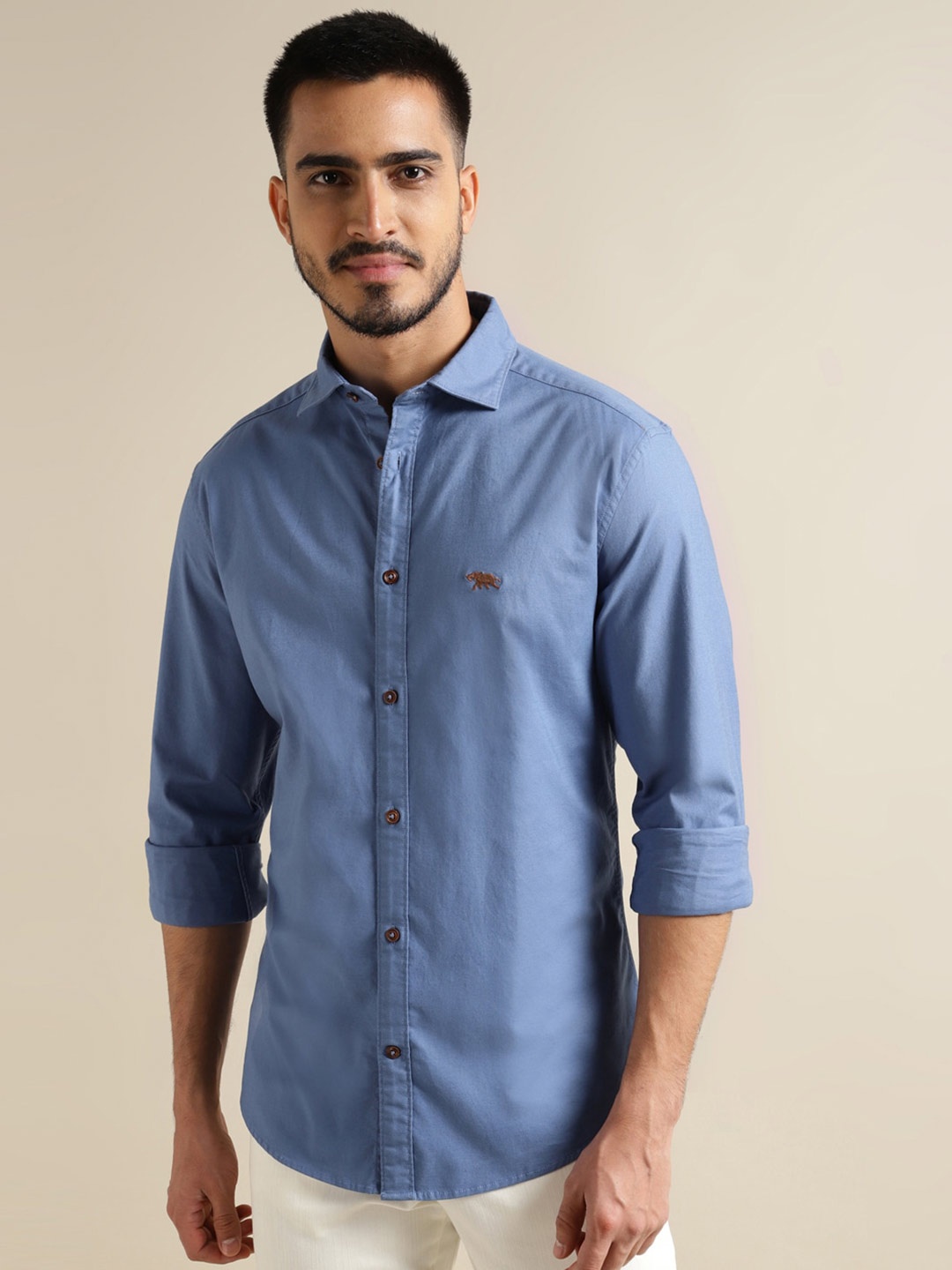 

Andamen Premium Slim Fit Spread Collar Cotton Casual Shirt, Blue