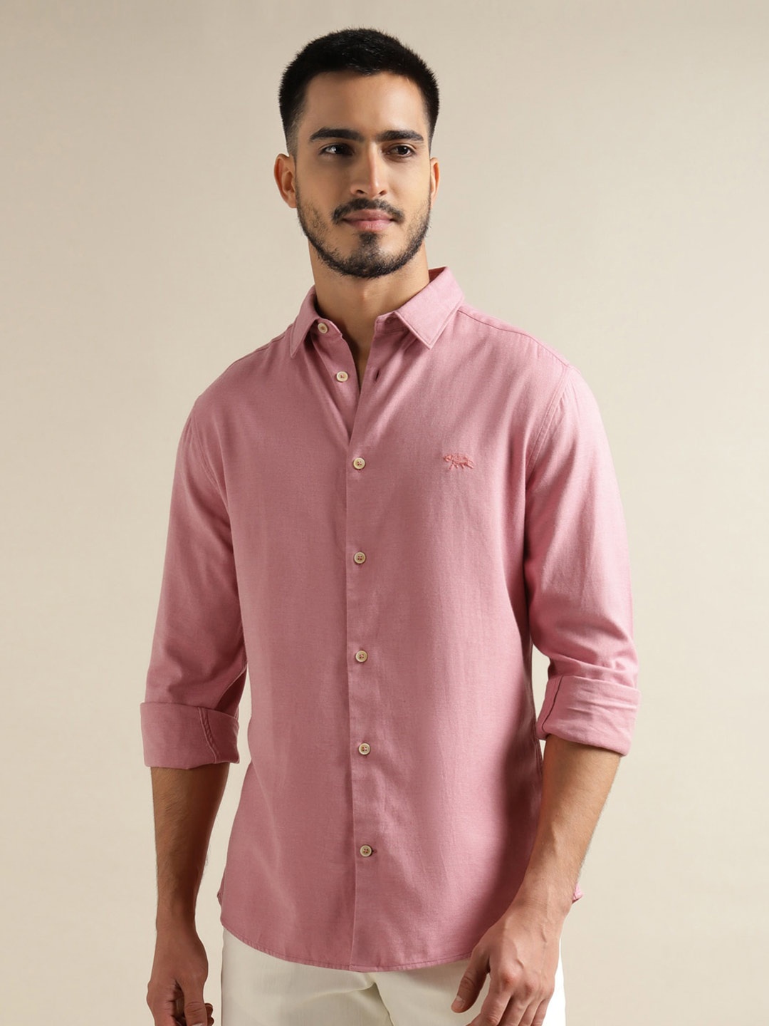 

Andamen Premium Slim Fit Spread Collar Cotton Casual Shirt, Pink