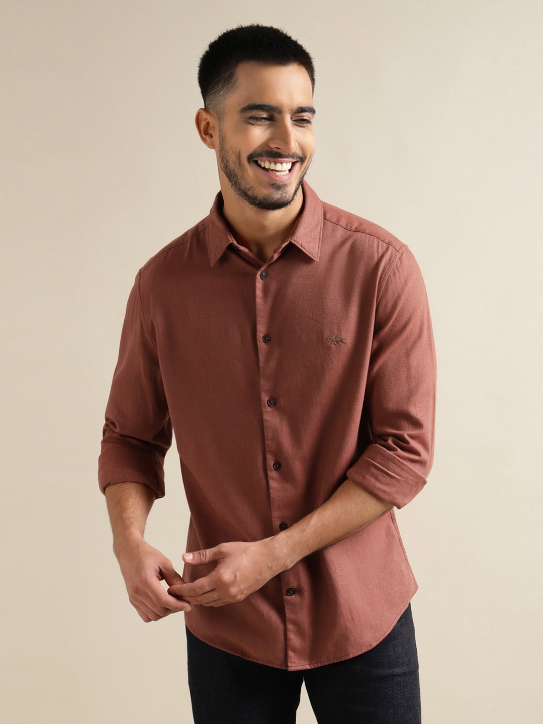 

Andamen Premium Spread Collar Cotton Casual Shirt, Rust