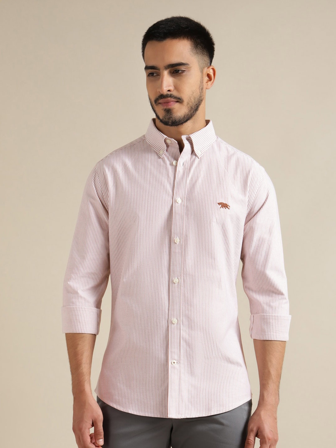 

Andamen Premium Vertical Striped Button-Down Collar Cotton Casual Shirt, White