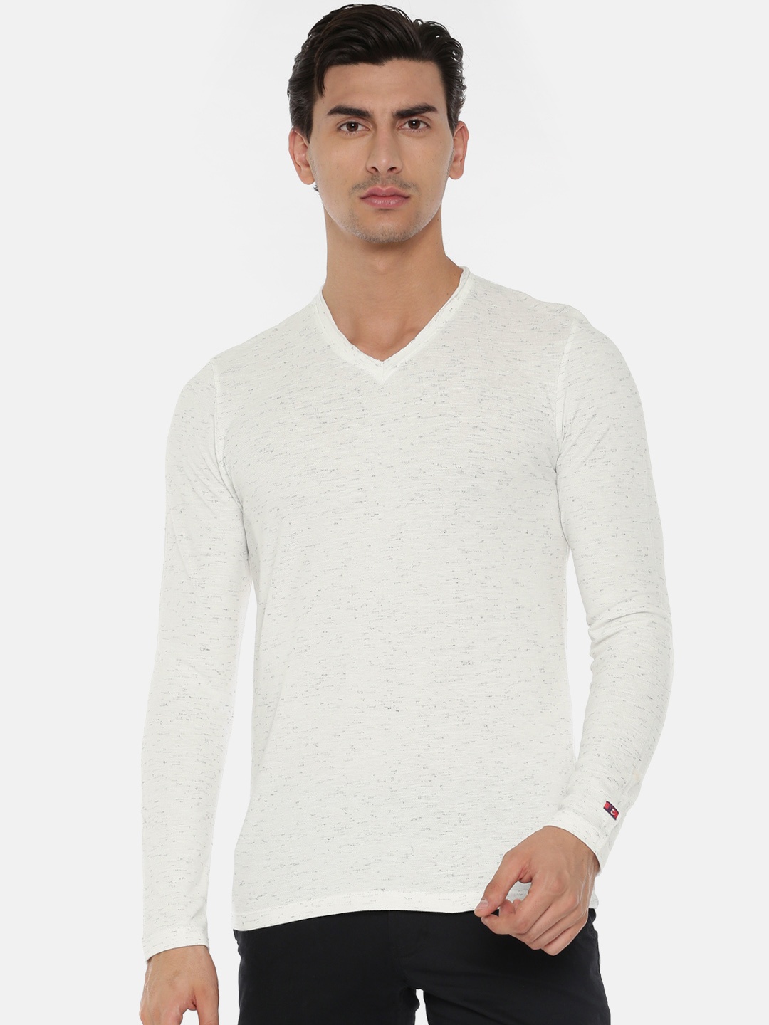 

Being Human Clothing Men White Self Design V-Neck T-shirt