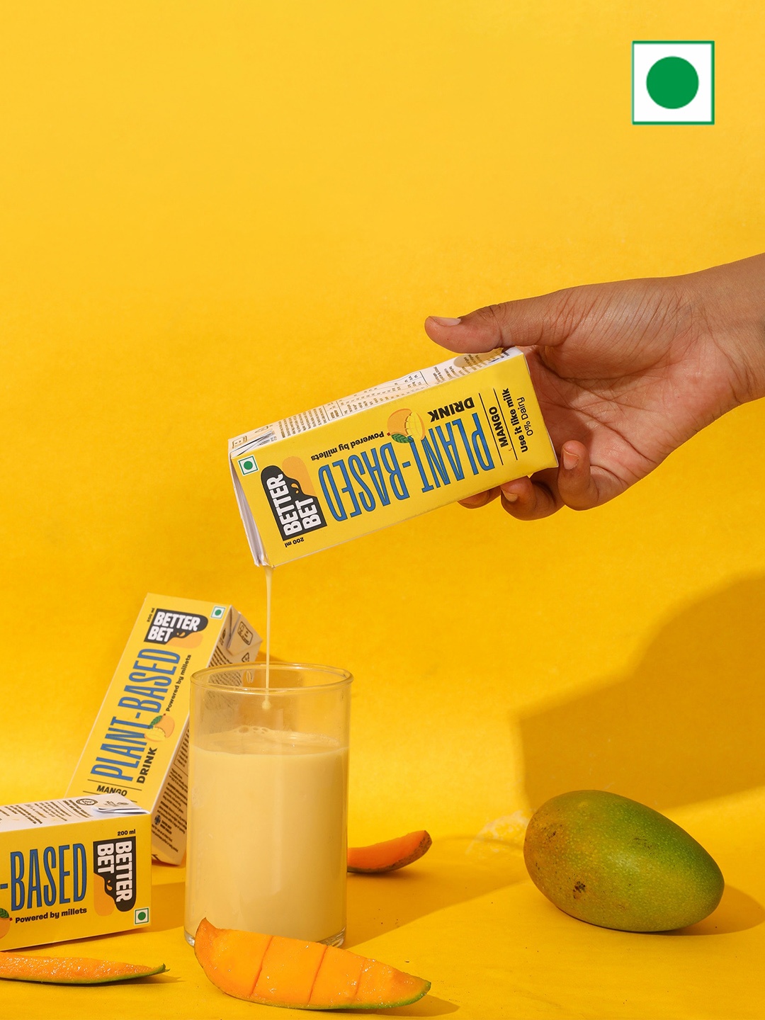 

Better Bet Set Of 20 Plant Based Mango Millet Beverage-200 ml Each, Yellow
