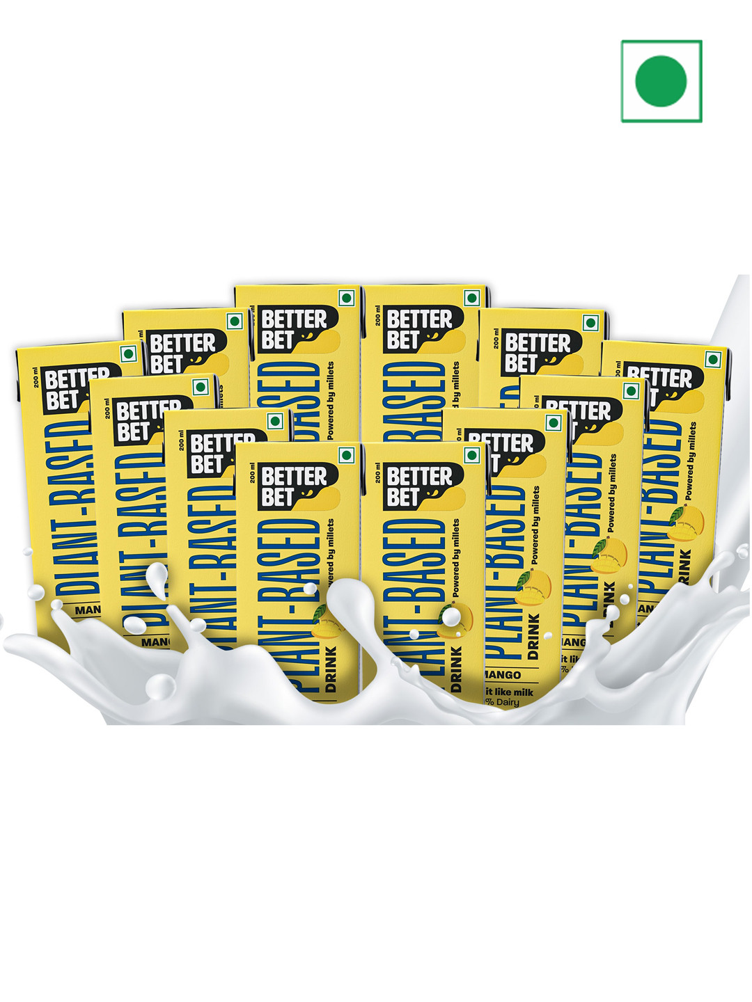

Better Bet Set Of 12 Plant Based Mango Millet Beverage-200 ml Each, Yellow
