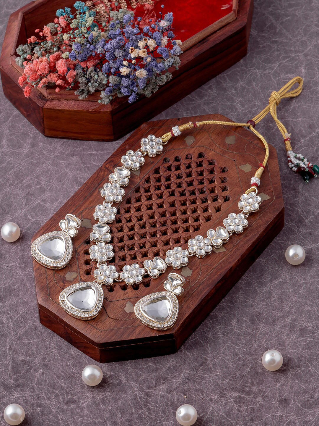 

VATSALYA creation Gold-Plated Stone-Studded Necklace & Earrings